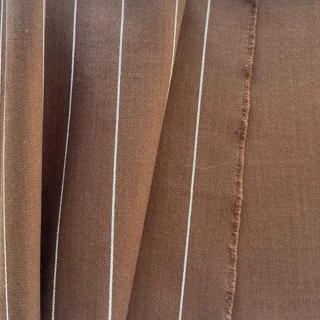 High-End Striped Café au Lait Double-Faced Wool Twill Coating (Made in Italy)