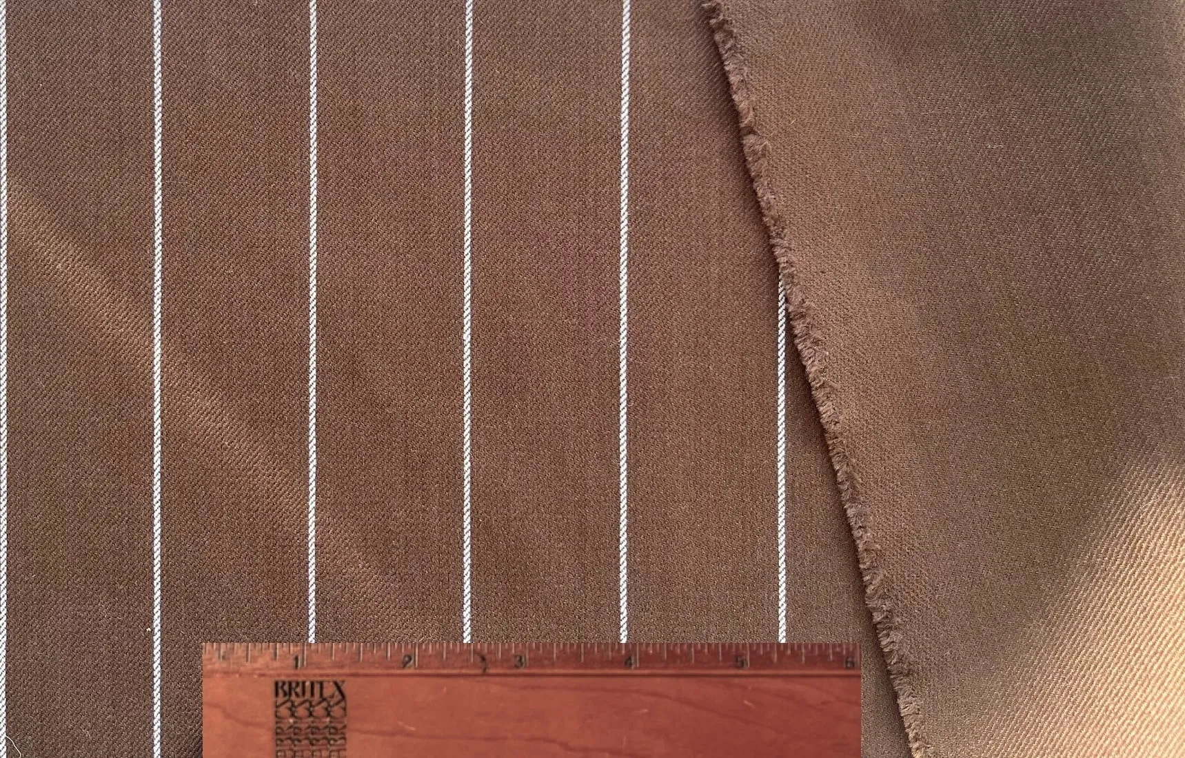 High-End Striped Café au Lait Double-Faced Wool Twill Coating (Made in Italy)