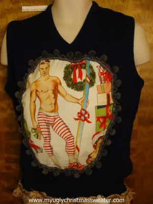 Hottie Guy Mens Ugly Christmas Sweater Vest with Ski Gift