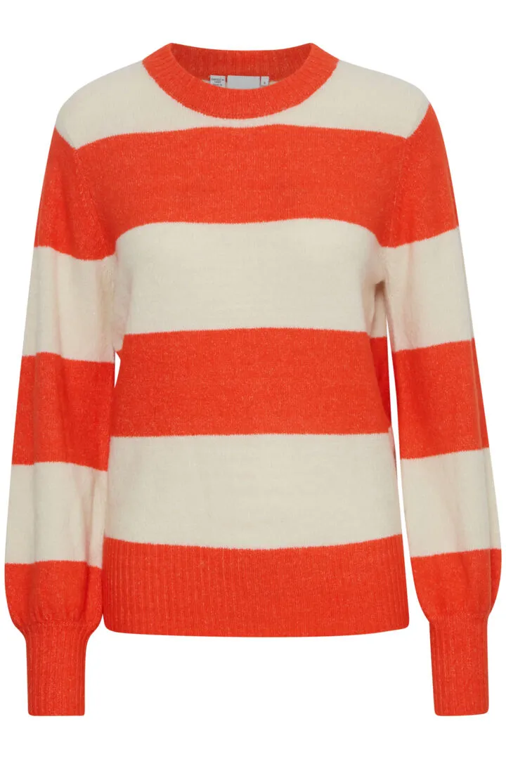 Ichi Eden Jumper-Orange/Almond Milk Stripe-20121529