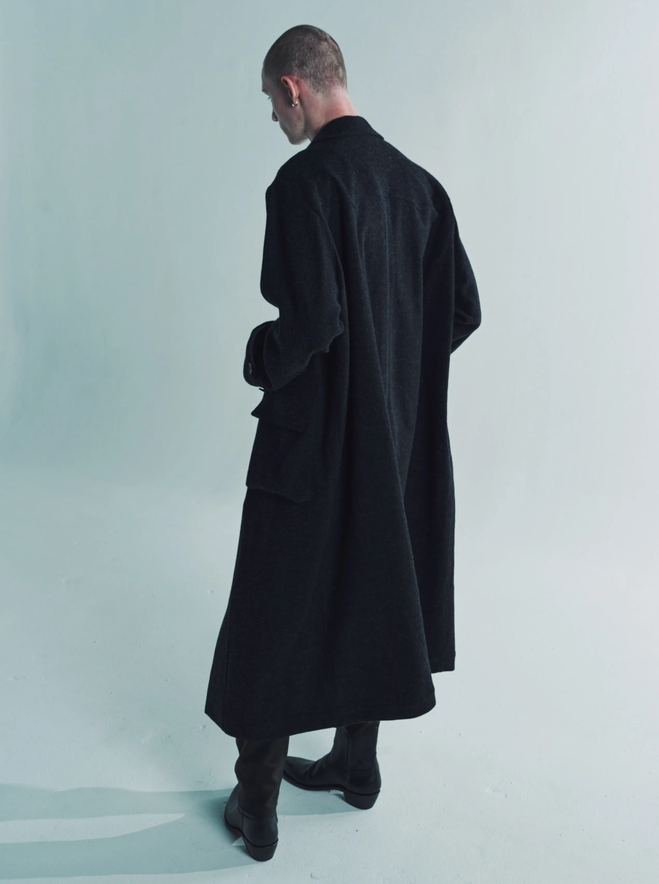 Ink Black Nep Homespun Wool Long Length Horse Riding Coat