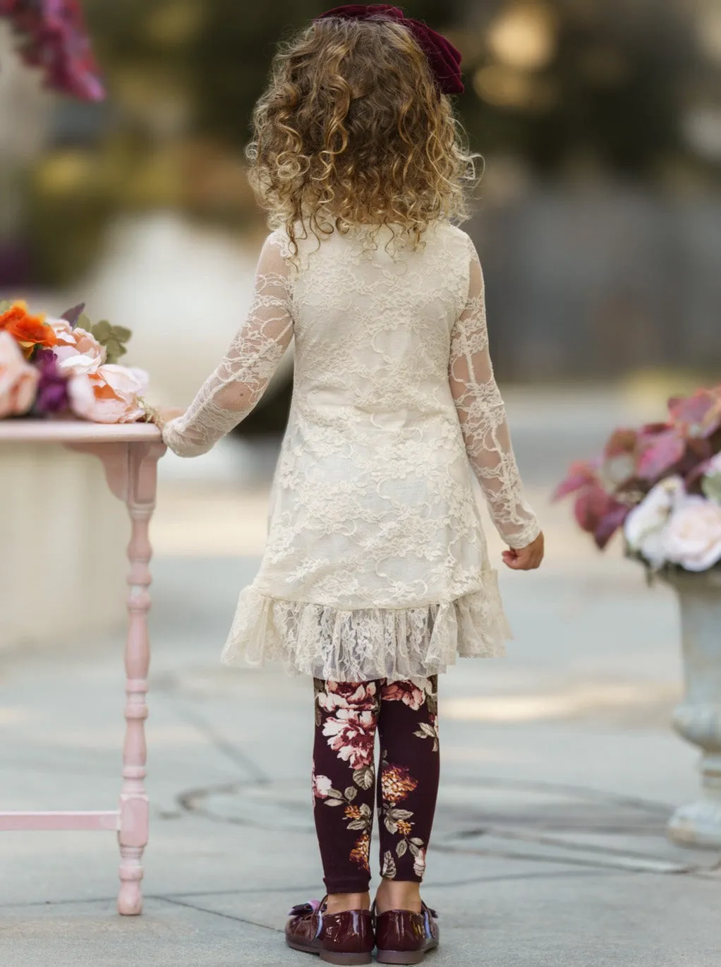 Ivory Lace Drawstring Tunic and Legging Set