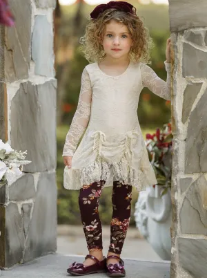 Ivory Lace Drawstring Tunic and Legging Set