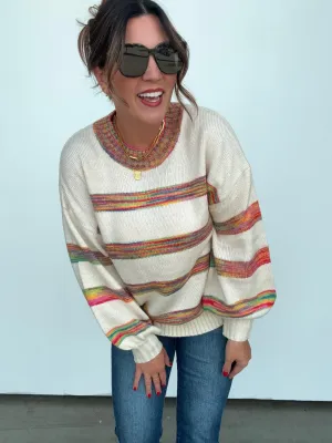 Ivory Multi-color Stripe Sweater