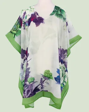 JC061925 Green Peony V-Neck Kimono