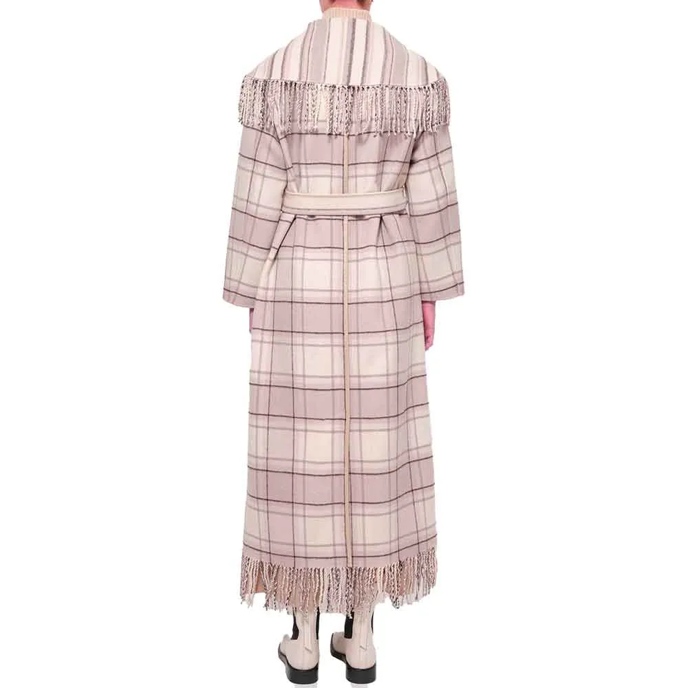 Jonathan Simkhai Carrie Plaid Wool Fringe Coat