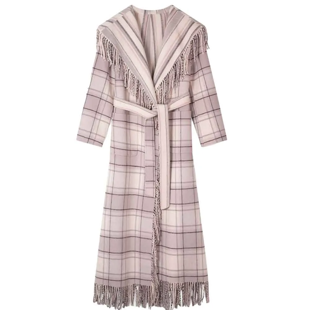 Jonathan Simkhai Carrie Plaid Wool Fringe Coat