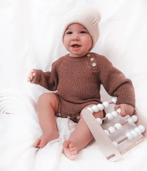 Kids Brown Rib Long Sleeve Button Romper