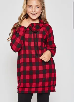 Kids Buffalo plaid cowl neck top