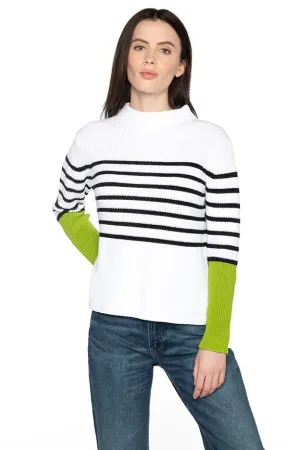 KINROSS CASHMERE - STRIPE RIB FUNNEL NECK COTTON SWEATER