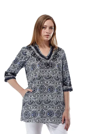 La Cera Short Sleeve Printed Tunic Top