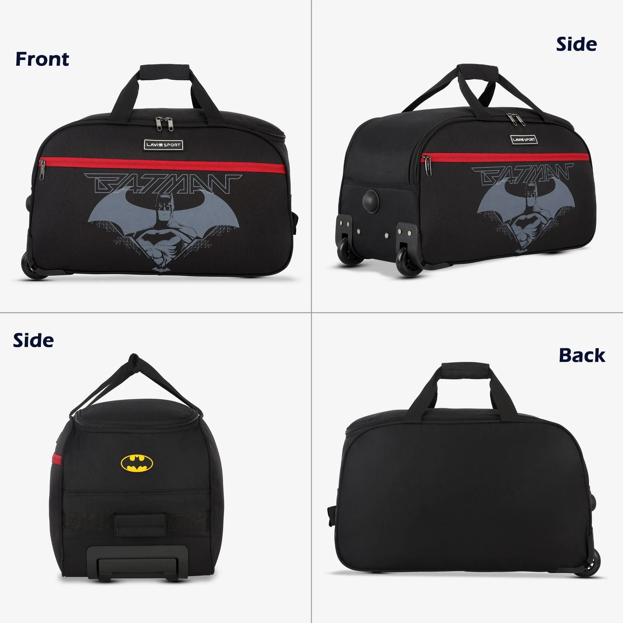 Lavie Sport Large Size 63 cms Batman Wheel Duffle Bag Black