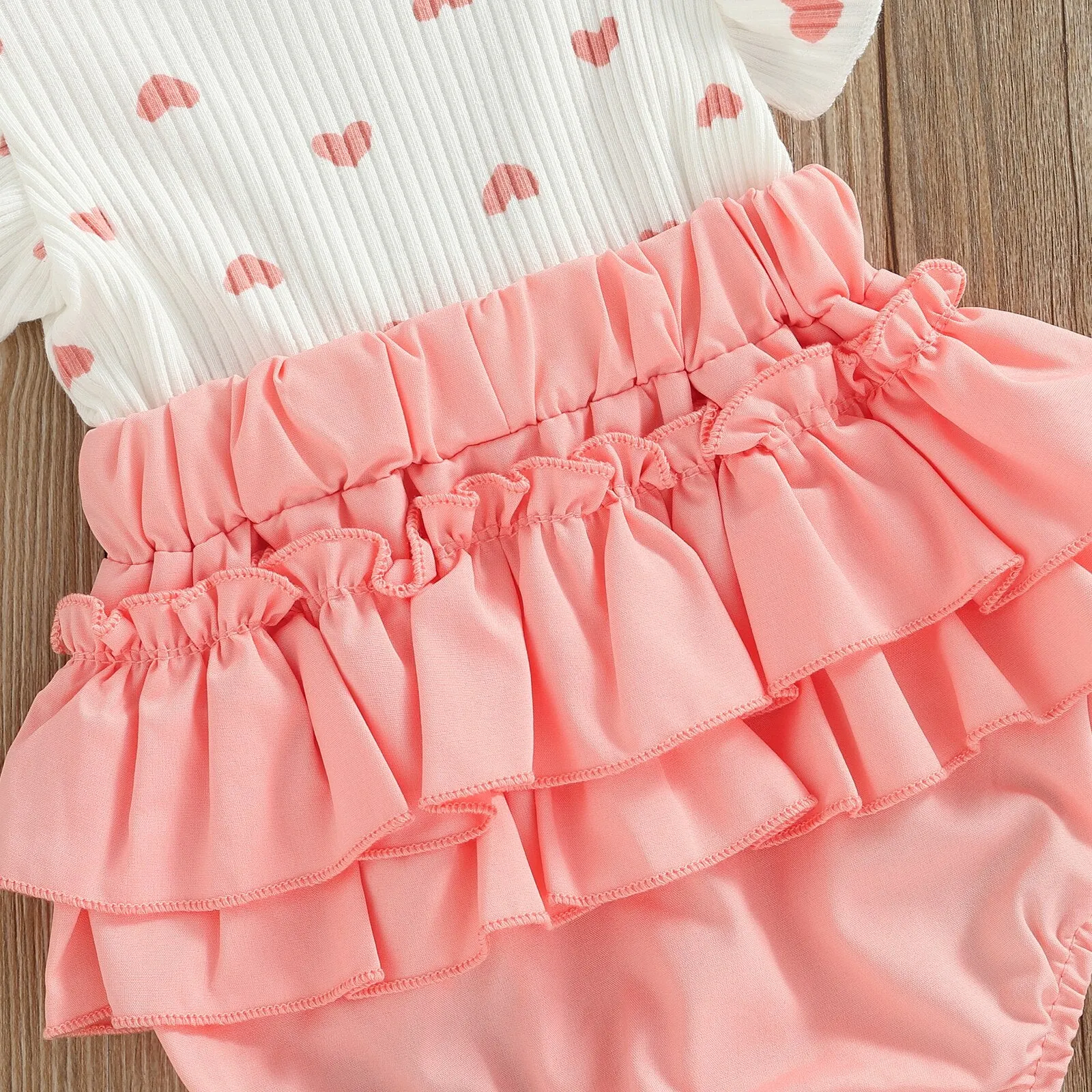 Layette - Pink Heart Pattern Romper Set