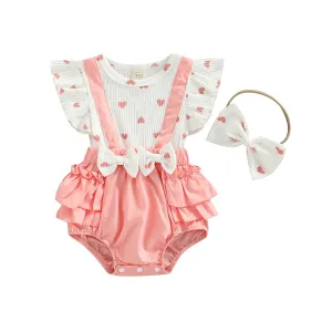 Layette - Pink Heart Pattern Romper Set