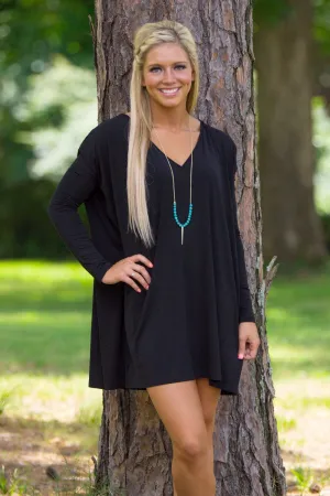 Long Sleeve V-Neck Piko Tunic - Black