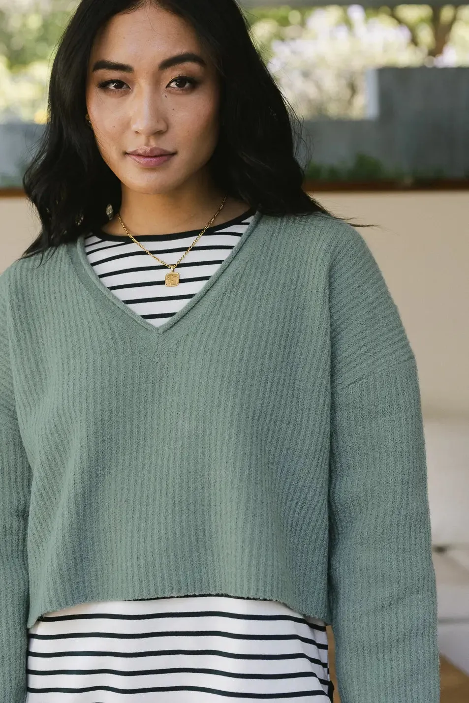 Lyra V-Neck Sweater in Sage