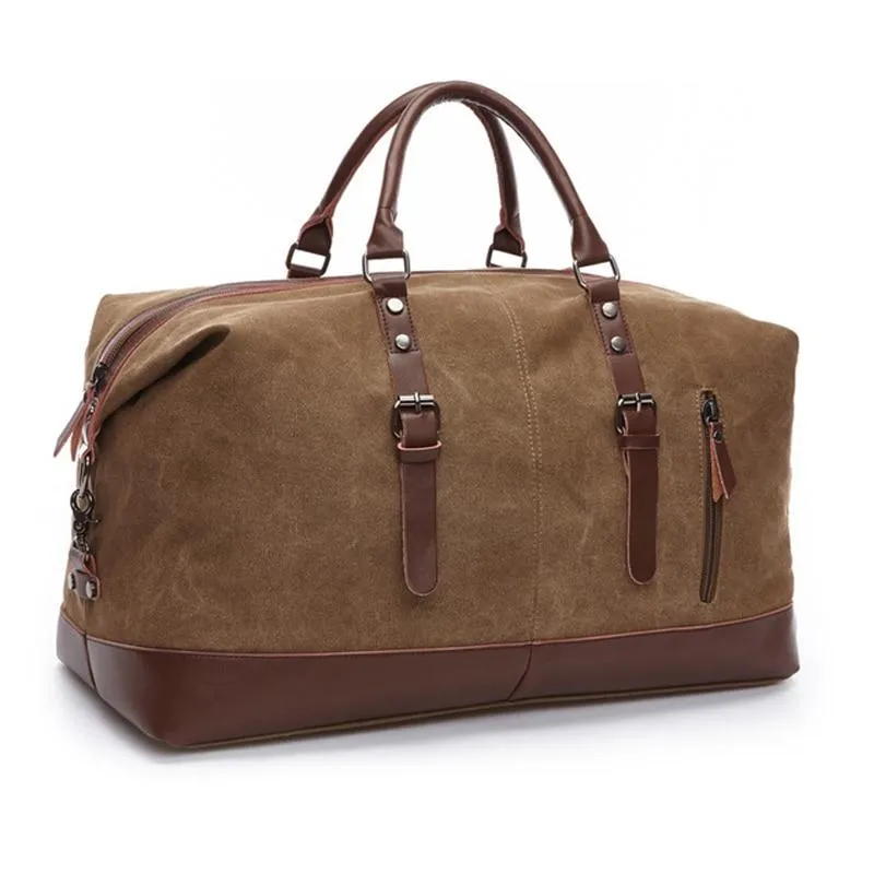 MRoyale™ Men's Canvas Leather Accent Duffle Weekend Travel Bag