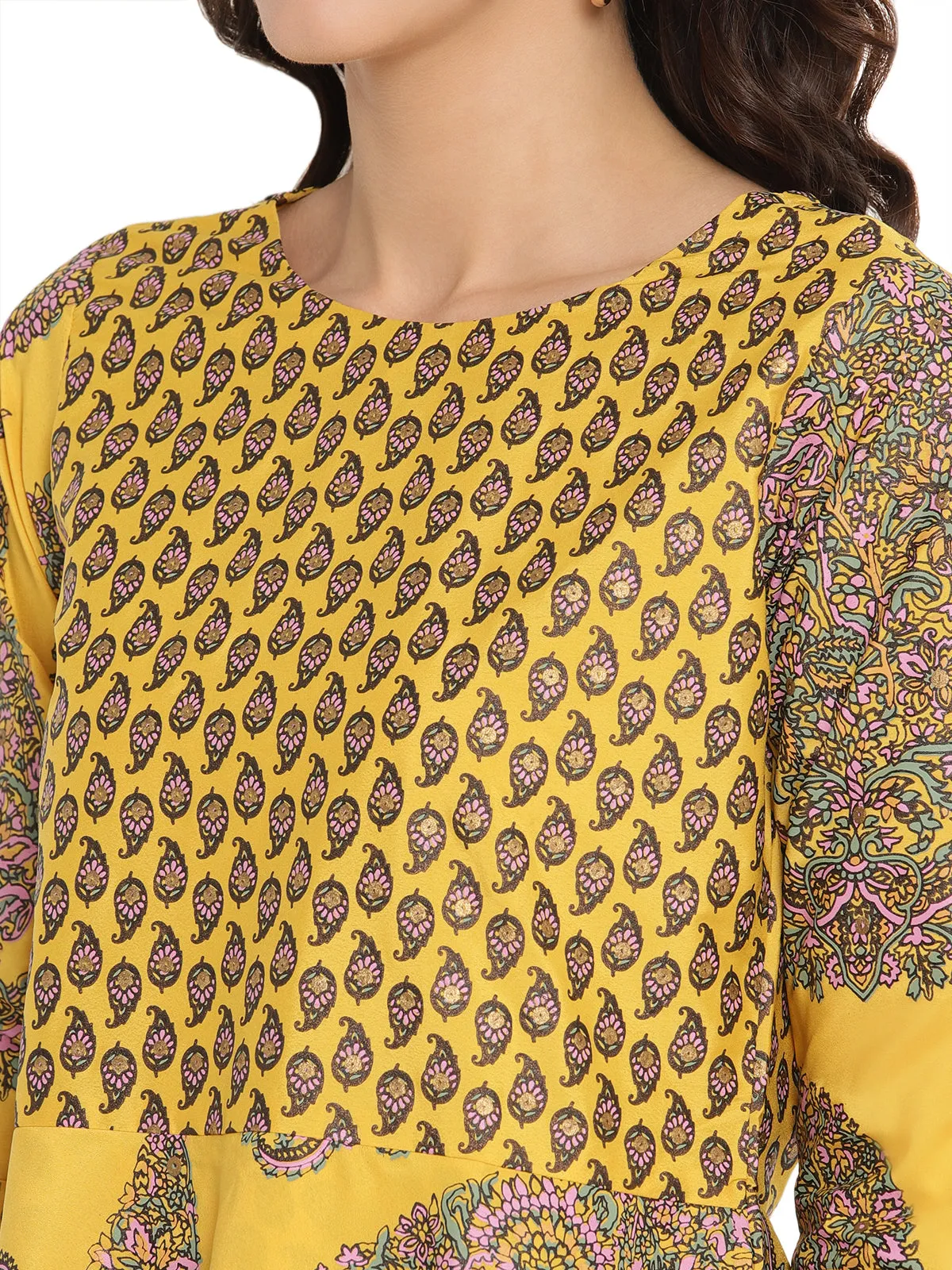 Mustard Printed Layerd Tunic