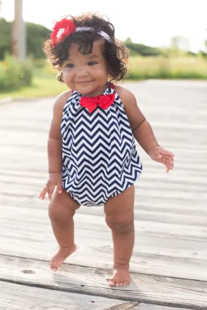 Navy Chevron Baby Romper