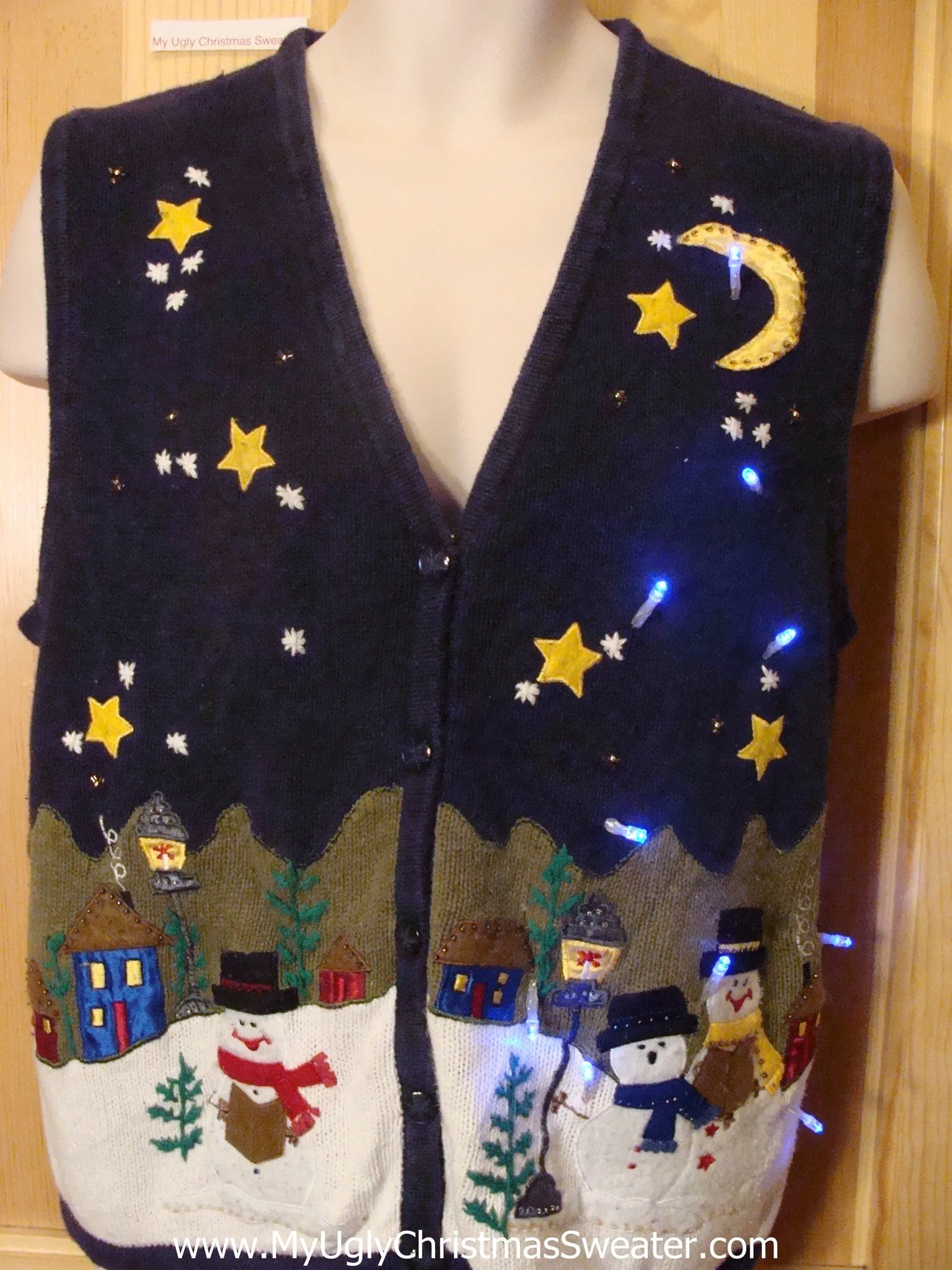 Need to Buy Christmas Sweaters? Light Up Sweater Vest with Corny Snowmen