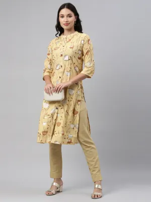 Neeru's Yellow Color Muslin Fabric Tunic