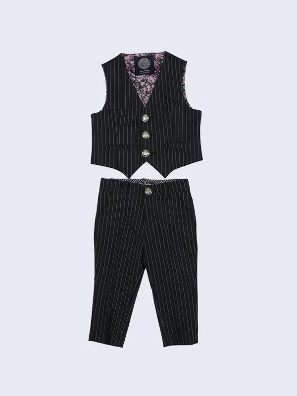 One Friday Black Infant Striped Waist Coat