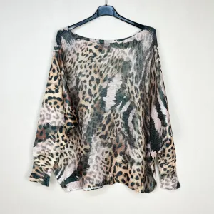 Patterned V-Neck Animal Print Long Sleeve Sweater