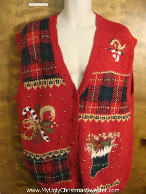 Red Plaid Bad Christmas Sweater Vest