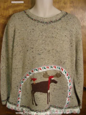 Reindeer and Bird Friend Tacky Xmas Party Sweater