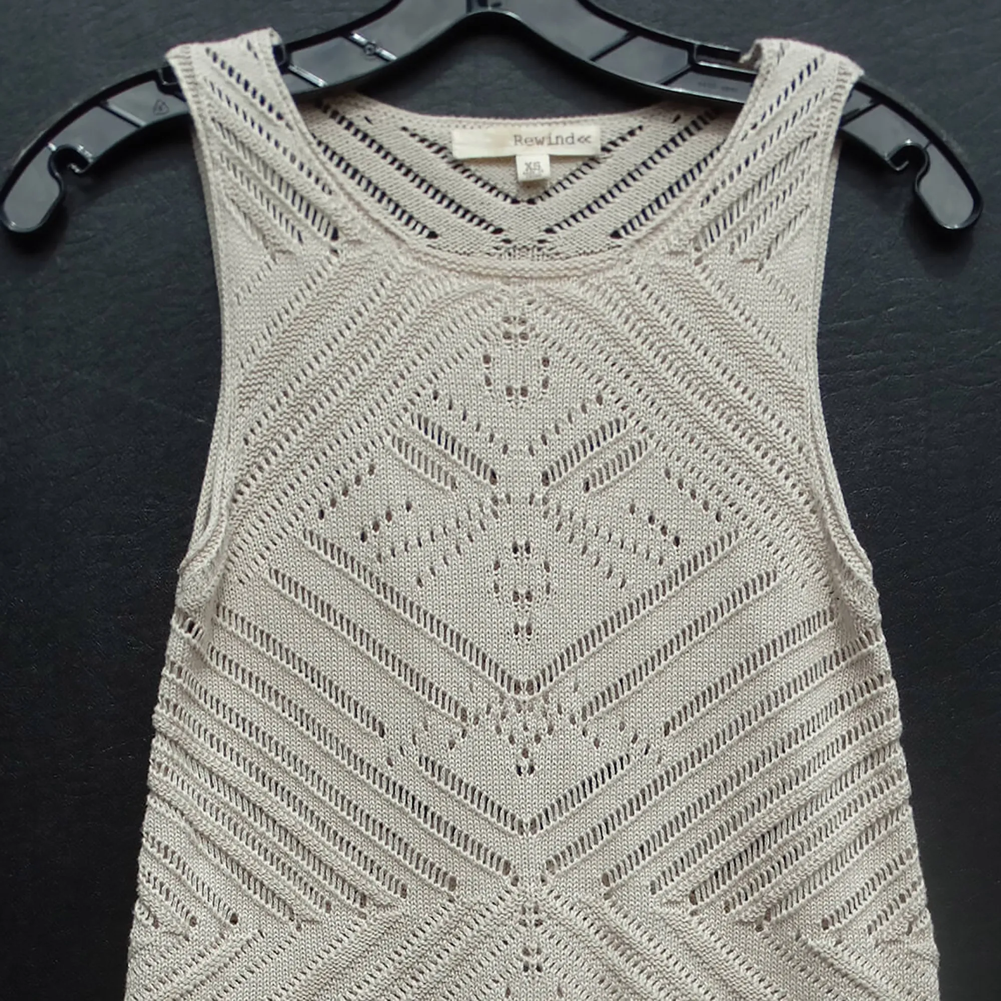 Rewind Sleeveless Beige Crochet Knit Tunic Top - XS