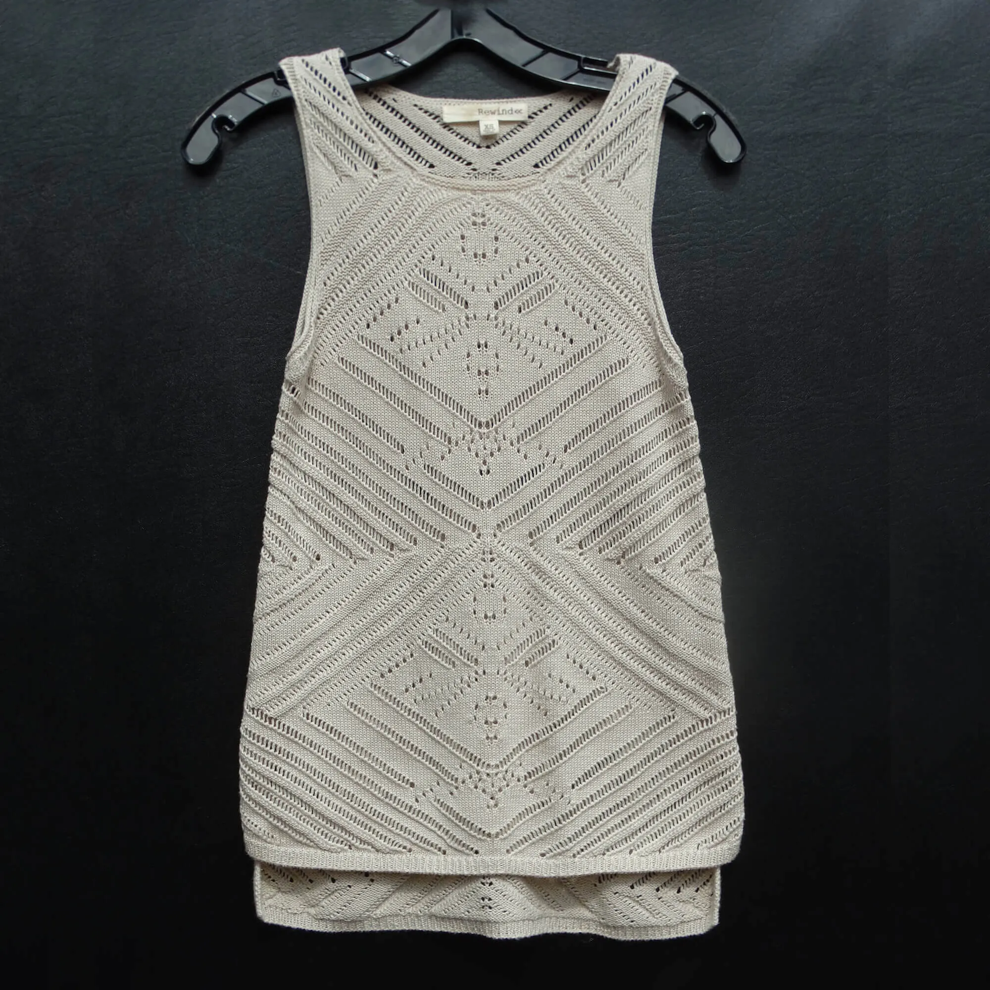 Rewind Sleeveless Beige Crochet Knit Tunic Top - XS