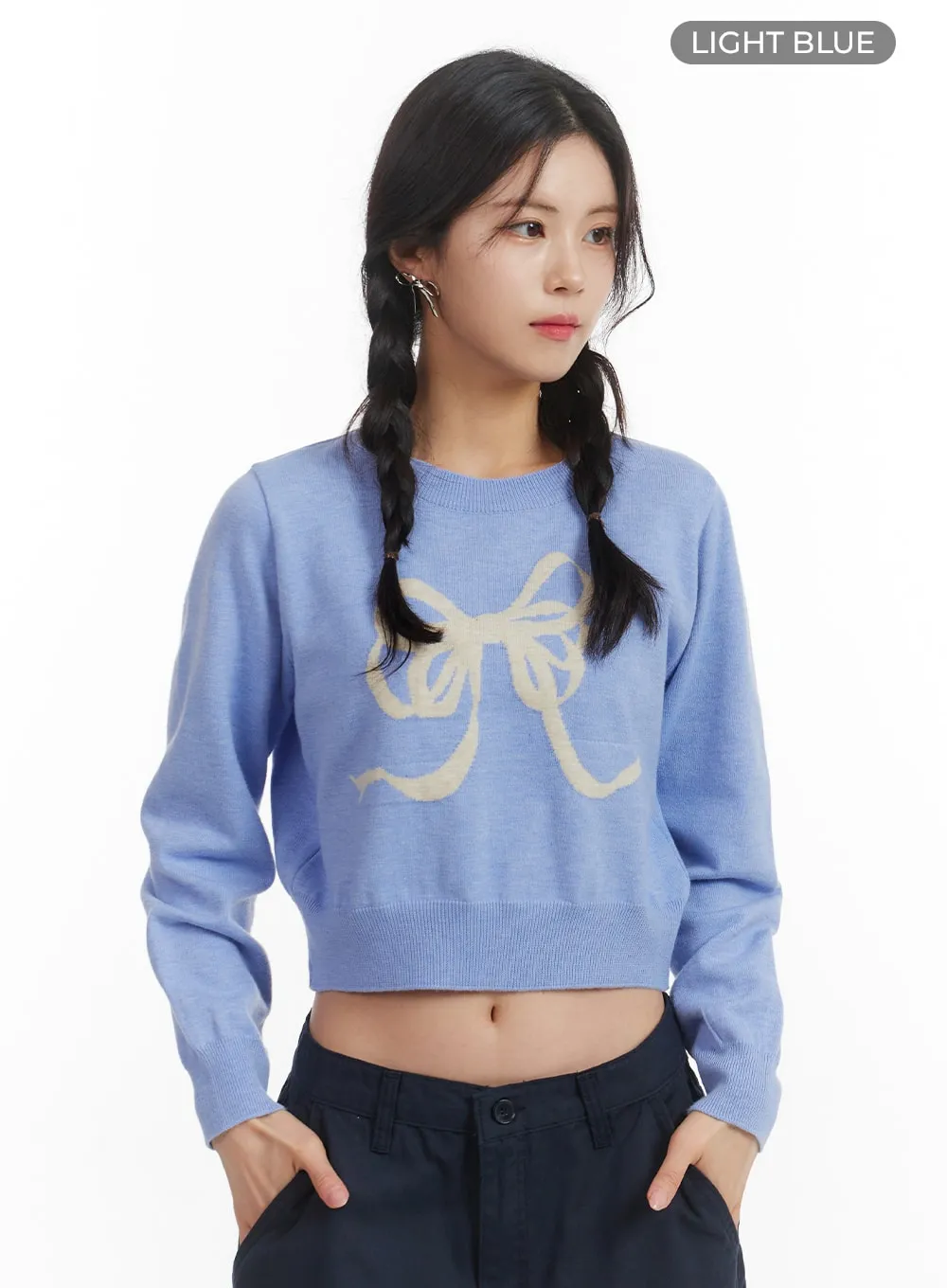 Ribbon Graphic Sweater Crop Top OM404