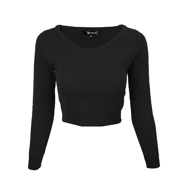 Round Neck Long Slv Crop Sweater Knit Crop Top S-XL