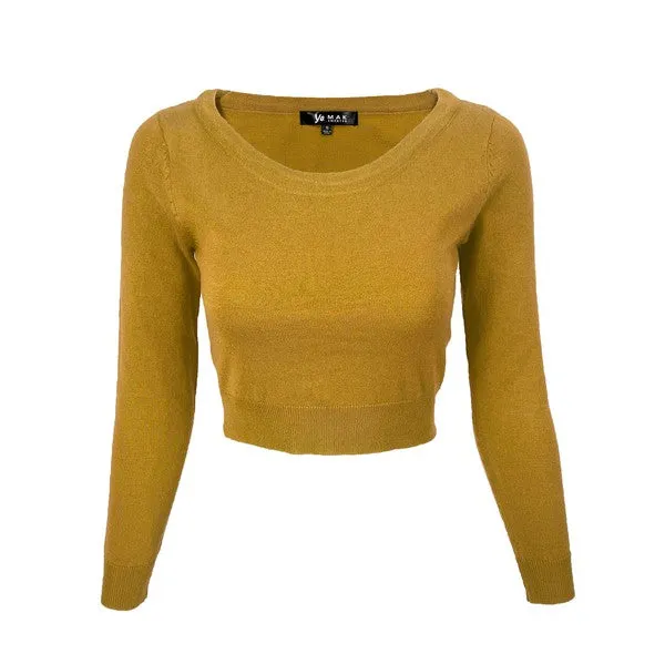 Round Neck Long Slv Crop Sweater Knit Crop Top S-XL