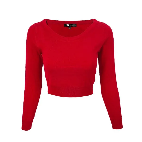 Round Neck Long Slv Crop Sweater Knit Crop Top S-XL