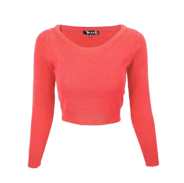 Round Neck Long Slv Crop Sweater Knit Crop Top S-XL