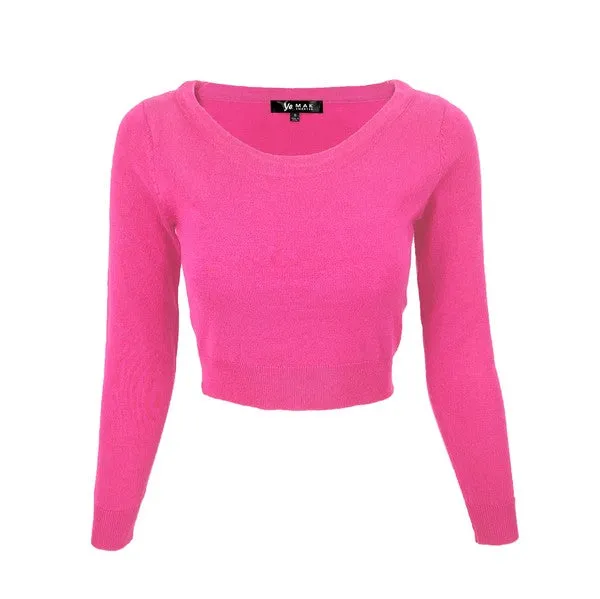 Round Neck Long Slv Crop Sweater Knit Crop Top S-XL