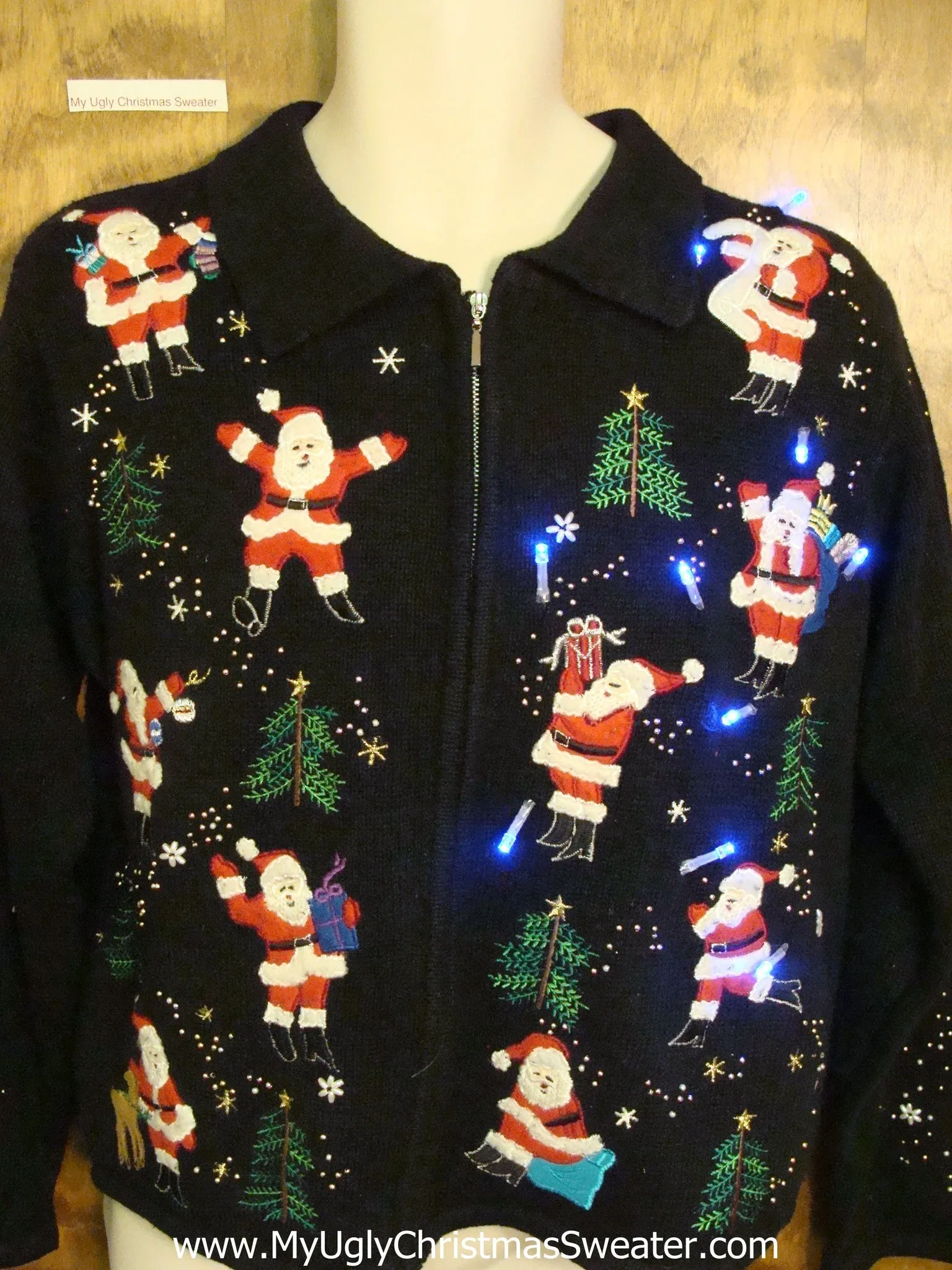 Santa and Flying Reindeer Light Up Ugly Christmas Jumper