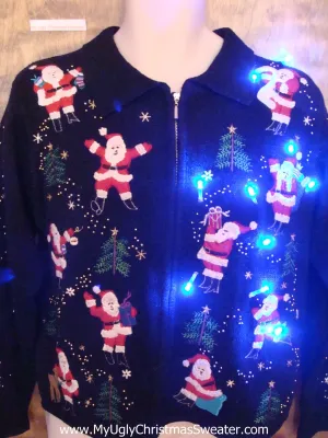 Santa and Flying Reindeer Light Up Ugly Christmas Jumper