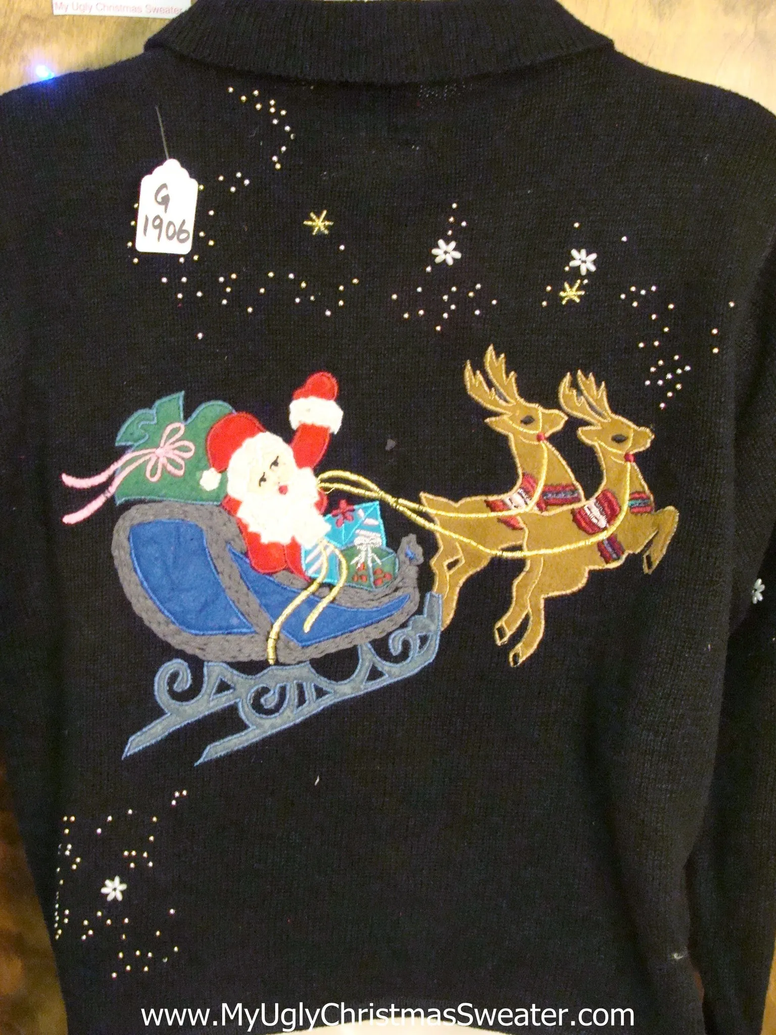 Santa and Flying Reindeer Light Up Ugly Christmas Jumper