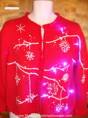 Snowflakes on Branches Light Up Ugly Xmas Sweater