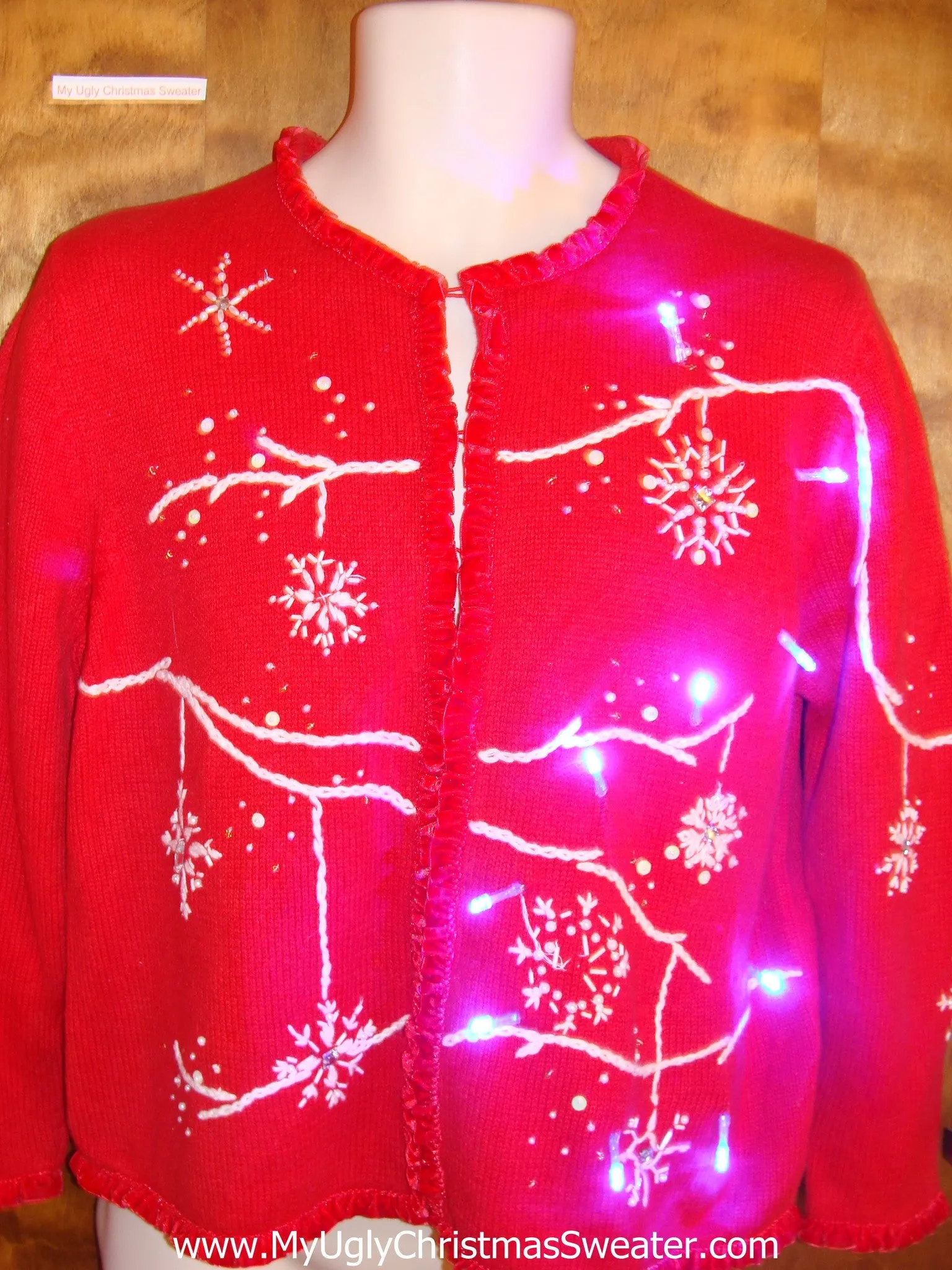 Snowflakes on Branches Light Up Ugly Xmas Sweater