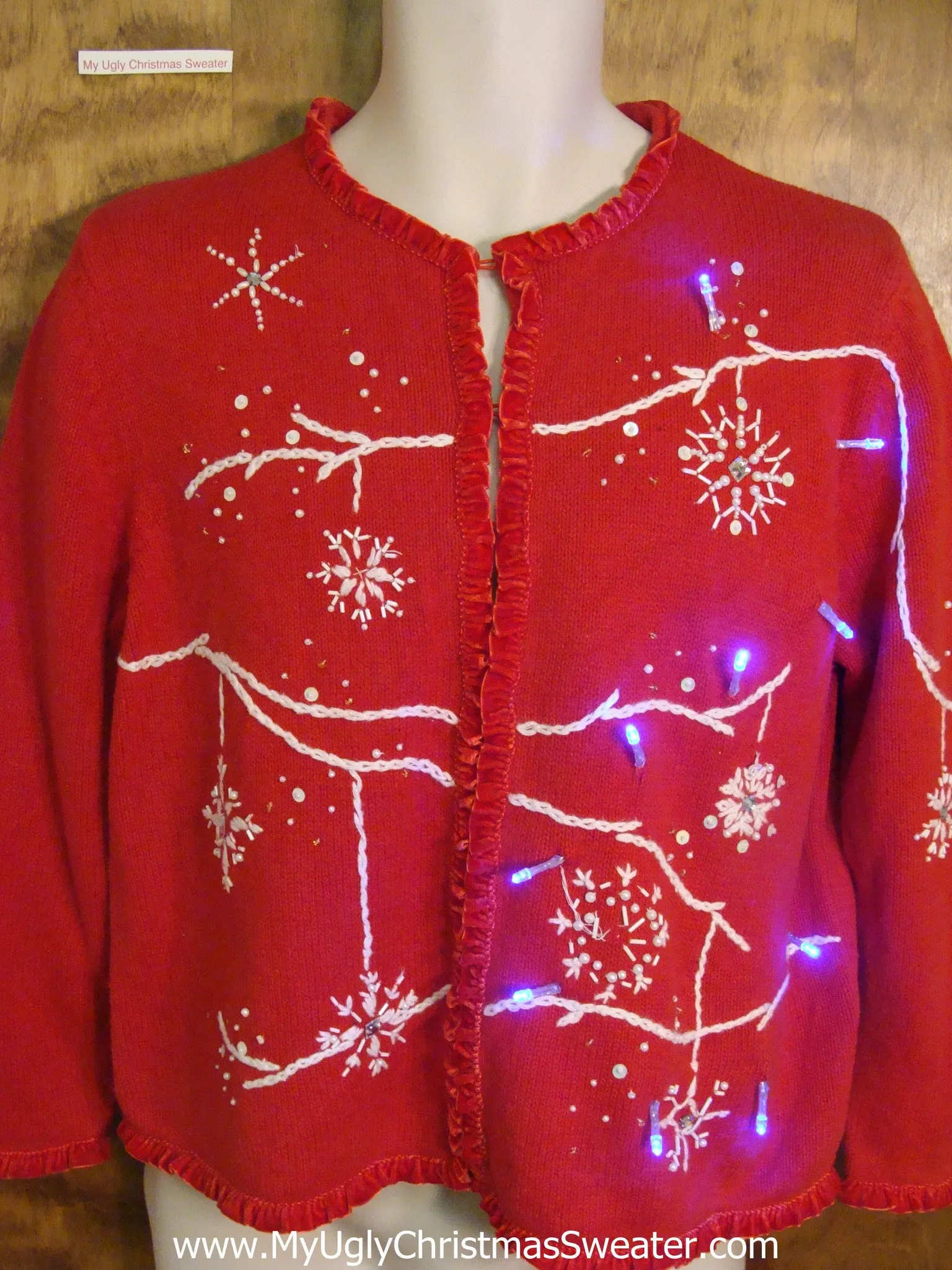 Snowflakes on Branches Light Up Ugly Xmas Sweater