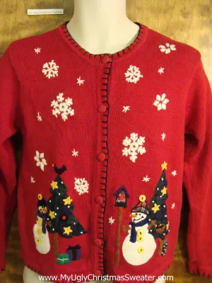 Snowman Friends Red Novelty Funny Holiday Sweater