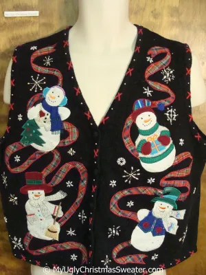 Snowmen with Plaid Ribbon Cheap Christmas Sweater Vest