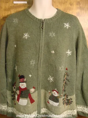 Snowmen with Red Robins Ugly Christmas Sweater