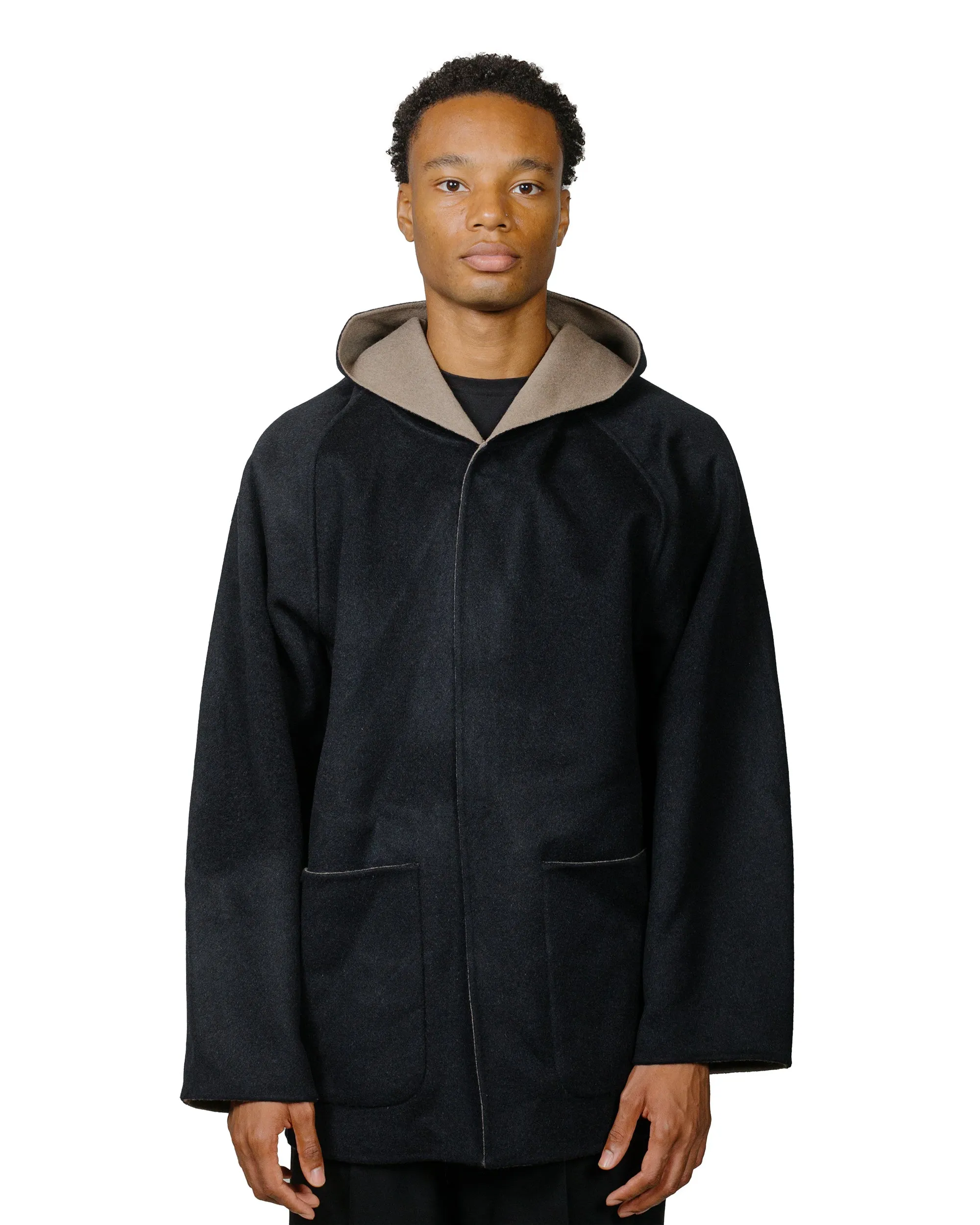 ssstein Reversible Hooded Half Coat Navy/Grey Khaki