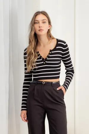 Stripe Henley Sweater Crop Top