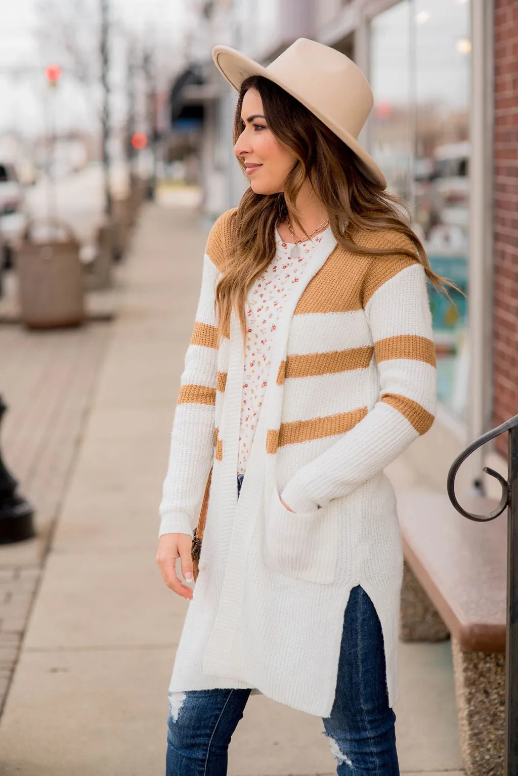 Striped Accent Knit Tunic Cardigan