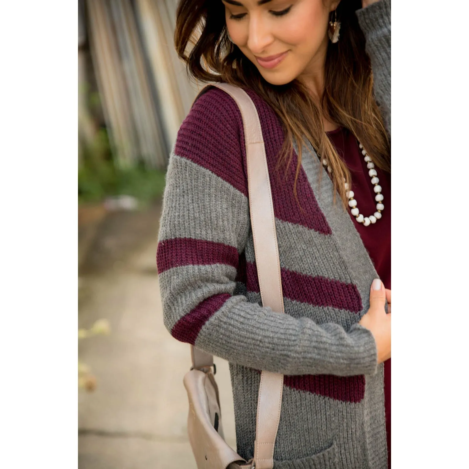 Striped Accent Knit Tunic Cardigan